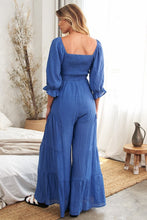 Load image into Gallery viewer, Layla- Blue solid smocked wide leg jumpsuit
