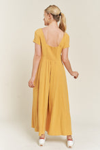 Load image into Gallery viewer, PLUS COCO- Linen Mustard button down cropped wide leg jumpsuit
