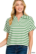 Load image into Gallery viewer, Kelly green striped collared top
