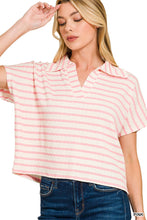 Load image into Gallery viewer, Girly pink striped collared top
