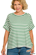 Load image into Gallery viewer, Curvy size Kelly green jacquard tripe boxy tee top
