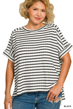 Load image into Gallery viewer, Curvy size black jacquard tripe boxy tee top
