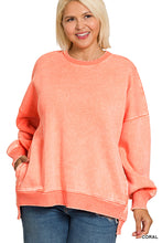 Load image into Gallery viewer, Curvy size Fleece lined washed coral sweatshirt with pockets
