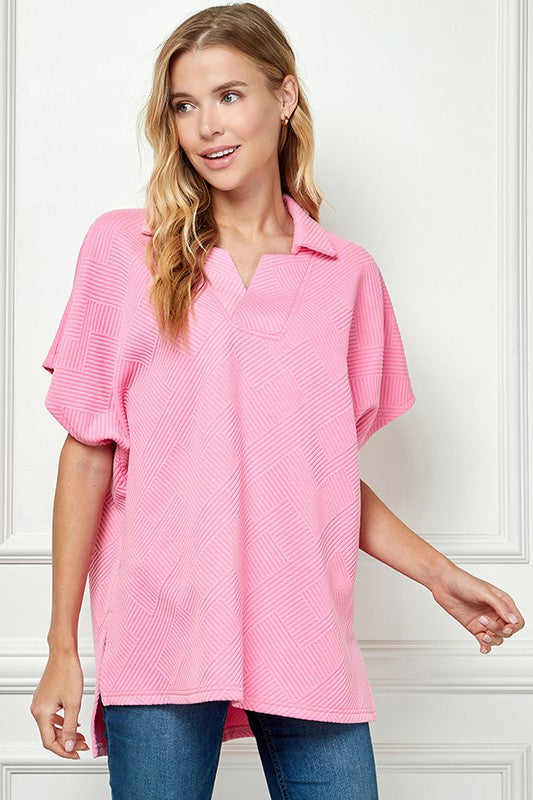 PLUS MAIRA- Pink textured collared oversized top