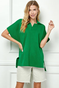 PLUS MAIRA- Kelly Green textured collared oversized top