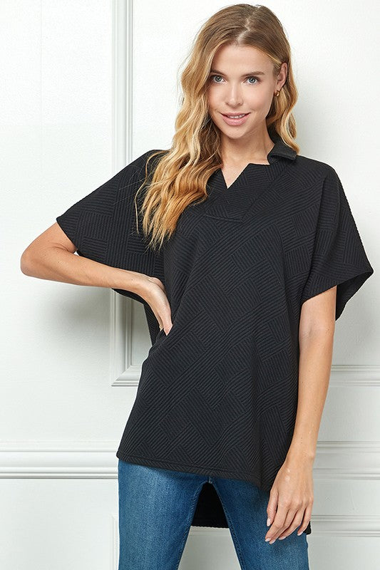 PLUS MAIRA- Black textured collared oversized top