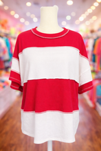 Load image into Gallery viewer, Curvy Chunky stripe ruby red boxy top
