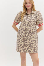 Load image into Gallery viewer, MISSY- Leopard denim dress featuring red side stripes
