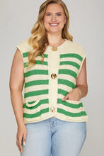 Load image into Gallery viewer, Curvy sized Lara- Boxy Kelly green striped sweater vest
