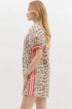 Load image into Gallery viewer, MISSY- Leopard denim dress featuring red side stripes
