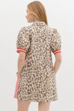 Load image into Gallery viewer, MISSY- Leopard denim dress featuring red side stripes
