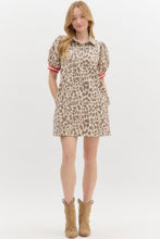 Load image into Gallery viewer, MISSY- Leopard denim dress featuring red side stripes
