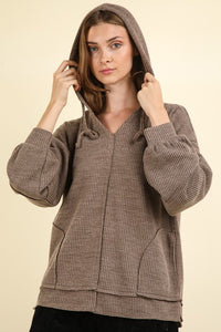 LALA- Mocha oversized ribbed hoodie sweatshirt