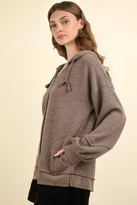 LALA- Mocha oversized ribbed hoodie sweatshirt