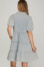 Load image into Gallery viewer, SALLY- Washed denim tiered button down dress with pockets
