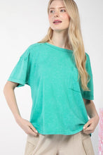 Load image into Gallery viewer, PLUS TARA- Designer inspired washed Kelly Green pocket tee
