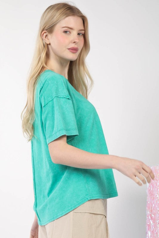 PLUS TARA- Designer inspired washed Kelly Green pocket tee