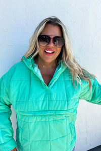 PEYTON- Seafoam puffer hoodie pullover jacket