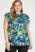 Load image into Gallery viewer, PLUS KERI- Blue multicolor flutter sleeve top
