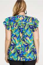 Load image into Gallery viewer, PLUS KERI- Blue multicolor flutter sleeve top
