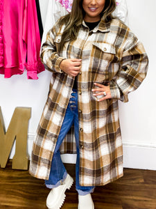 Plus OCTAVIA- Mocha/ Brown mix long plaid button up cardigan /dress