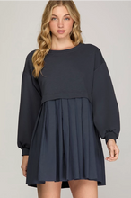 Load image into Gallery viewer, LILY- LONG SLEEVE FRENCH TERRY KNIT PLEATED DRESS
