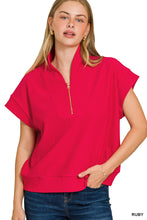 Load image into Gallery viewer, Ribbed Ruby half zip high neck top
