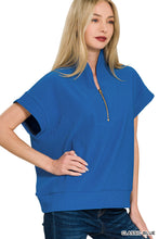 Load image into Gallery viewer, Ribbed blue half zip high neck top
