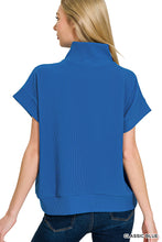 Load image into Gallery viewer, Ribbed blue half zip high neck top
