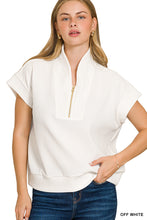 Load image into Gallery viewer, Ribbed white half zip high neck top
