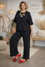 Load image into Gallery viewer, Curvy size- Black ribbed wide leg two piece set
