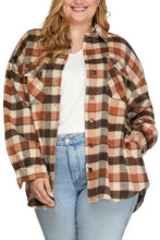 Load image into Gallery viewer, Plus MADI-  Plaid Cinnamon oversized button up shacket
