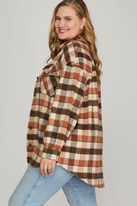 Plus MADI-  Plaid Cinnamon oversized button up shacket