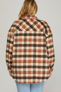 Plus MADI-  Plaid Cinnamon oversized button up shacket