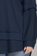 Load image into Gallery viewer, PLUS KATIE-LONG SLEEVE Navy CONTRAST Waffle knit/ fr. Terry SWEATSHIRT TOP
