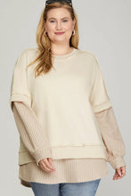 Load image into Gallery viewer, PLUS KATIE-LONG SLEEVE Oat CONTRAST Waffle knit/ fr. Terry SWEATSHIRT TOP
