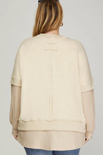 Load image into Gallery viewer, PLUS KATIE-LONG SLEEVE Oat CONTRAST Waffle knit/ fr. Terry SWEATSHIRT TOP
