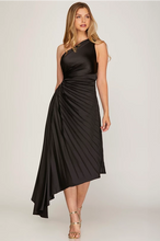 Load image into Gallery viewer, GIGI- One shoulder black asymmetrical side cut out dress
