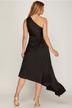 Load image into Gallery viewer, GIGI- One shoulder black asymmetrical side cut out dress
