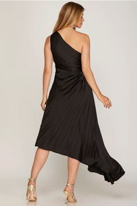 GIGI- One shoulder black asymmetrical side cut out dress