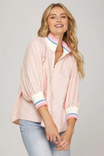 Load image into Gallery viewer, Pink half zip striped high collar top
