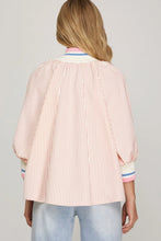 Load image into Gallery viewer, Pink half zip striped high collar top
