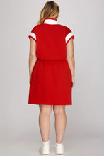 Load image into Gallery viewer, Plus LOU- Red  HALF ZIP WAIST DRAWSTRING KNIT MINI DRESS
