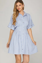 Load image into Gallery viewer, Light blue SMOCKING GINGHAM WOVEN MINI DRESS WITH POCKETS

