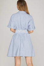 Load image into Gallery viewer, Light blue SMOCKING GINGHAM WOVEN MINI DRESS WITH POCKETS
