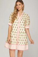 Load image into Gallery viewer, Vanilla PRINTED BUTTON DOWN MINI DRESS WITH CONTRAST DETAIL
