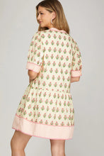 Load image into Gallery viewer, Vanilla PRINTED BUTTON DOWN MINI DRESS WITH CONTRAST DETAIL
