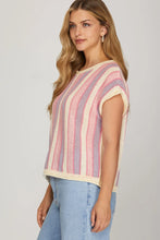 Load image into Gallery viewer, Drop shoulder Lightweight pink multicolor sweater top
