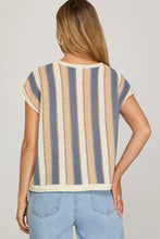 Load image into Gallery viewer, Drop shoulder Lightweight blue multicolor sweater top
