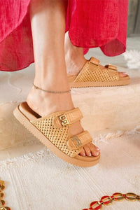Beige Raffia double buckle sandals LYON-56